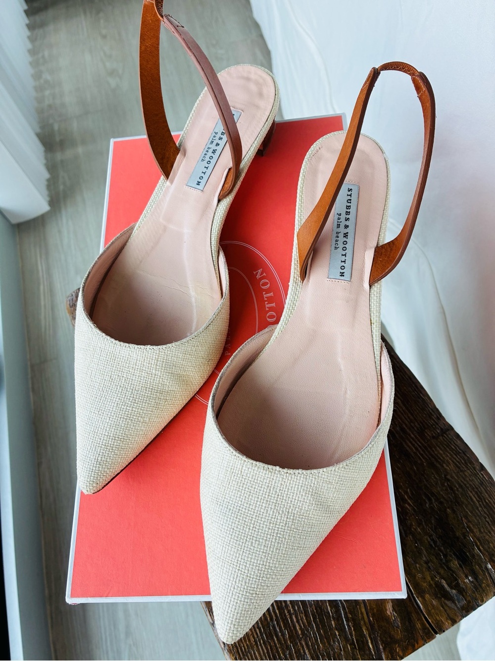 Stubbs & Wooten Cream Slingback Sandals